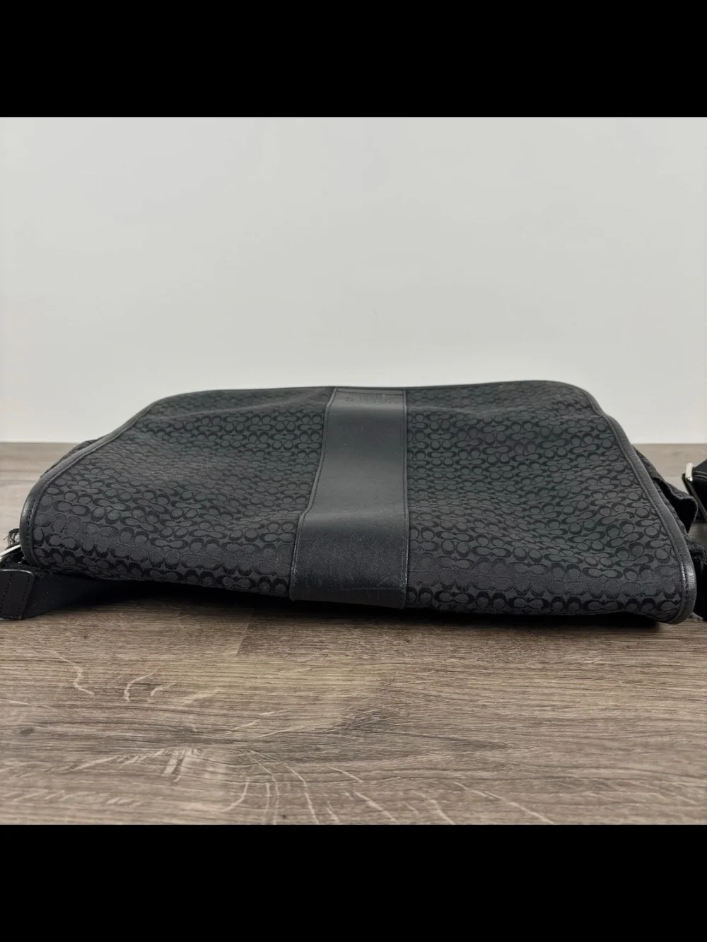 Coach Black Signature Jacquard Messenger Bag with Center Leather Panel